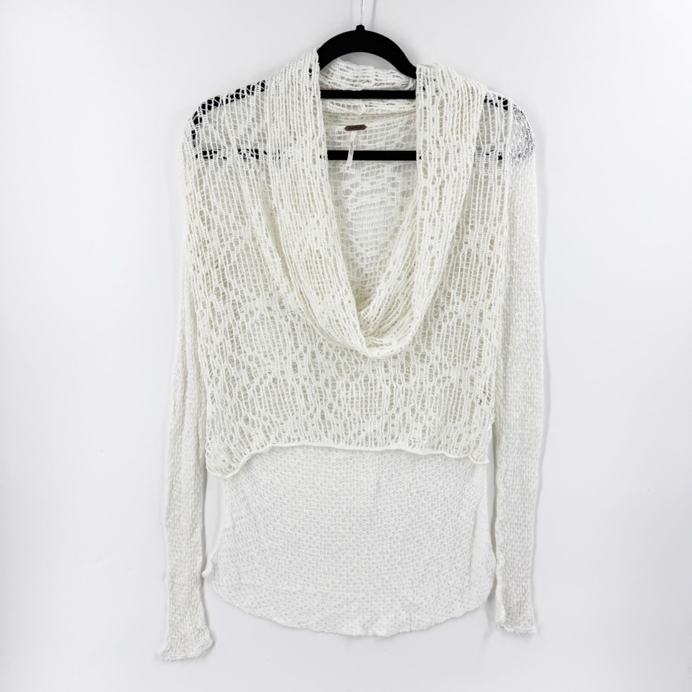 ✅ FREE PEOPLE crochet cowl neck high low tunic sweater blouse SIZE X-SMALL